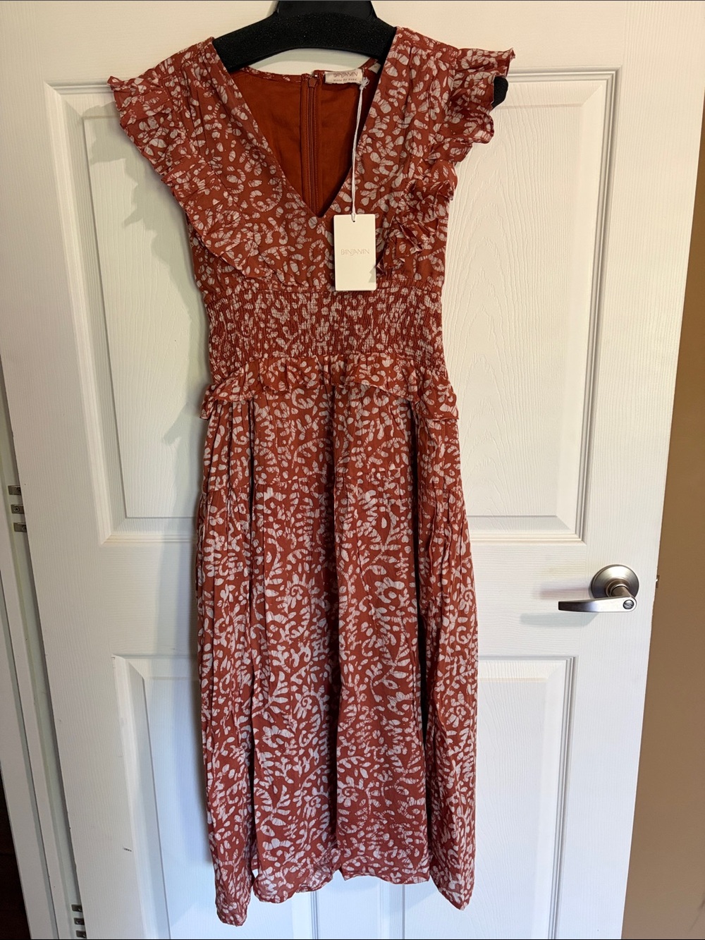 NWT Banjanan Rust Floral Ruffle Midi Dress